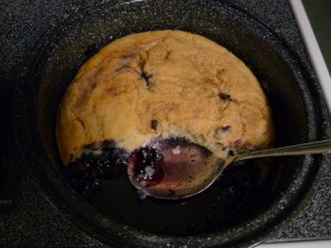 Blueberry Cobbler a few minutes out of the sun oven...yummy!