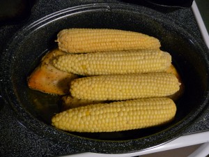 Fresh Corn on the Cob After Removing Parchment Paper Wrapping